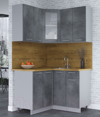 Кухонный гарнитур Интерлиния Мила 12x12 (бетон потленд/бетон портленд/дуб бунратти)