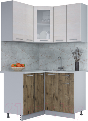 Кухонный гарнитур Интерлиния Мила 12x12 (вудлайн кремовый/дуб веллингтон/серый каспий) - фото
