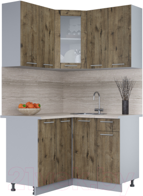 Кухонный гарнитур Интерлиния Мила 12x12 (дуб веллингтон/дуб веллингтон/травертин серый) - фото