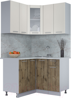 Кухонный гарнитур Интерлиния Мила 12x12 (персидский жемчуг/дуб веллингтон/серый каспий) - фото