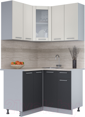 Кухонный гарнитур Интерлиния Мила 12x12 (персидский жемчуг/антрацит/травертин серый) - фото