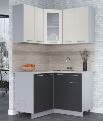 Кухонный гарнитур Интерлиния Мила 12x12 (персидский жемчуг/антрацит/травертин серый)