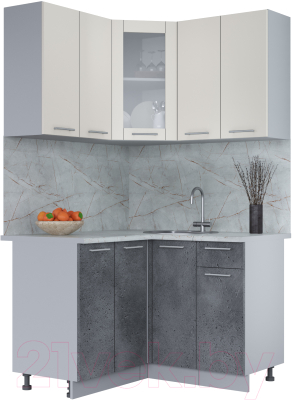 Кухонный гарнитур Интерлиния Мила 12x12 (персидский жемчуг/бетон портленд/серый каспий) - фото