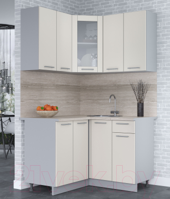 Кухонный гарнитур Интерлиния Мила 12x12 (персидский жемчуг/персидский жемчуг/травертин серый)