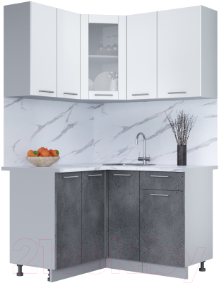 Кухонный гарнитур Интерлиния Мила 12x13 (белый платинум/бетон портленд/белый гранит) - фото