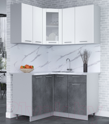 Кухонный гарнитур Интерлиния Мила 12x13 (белый платинум/бетон портленд/белый гранит)