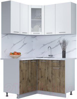 Кухонный гарнитур Интерлиния Мила 12x13 (белый платинум/дуб веллингтон/белый гранит) - фото