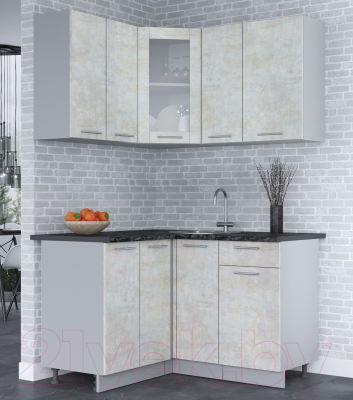 Кухонный гарнитур Интерлиния Мила 12x13 (бетон лайт/бетон лайт/кастилло темный)