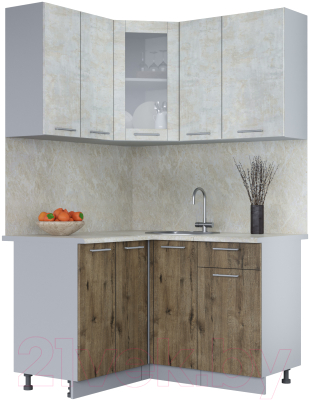 Кухонный гарнитур Интерлиния Мила 12x13 (бетон лайт/дуб веллингтон/опал светлый) - фото