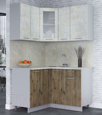 Кухонный гарнитур Интерлиния Мила 12x13 (бетон лайт/дуб веллингтон/опал светлый)