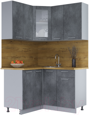 Кухонный гарнитур Интерлиния Мила 12x13 (бетон потленд/бетон портленд/дуб бунратти) - фото
