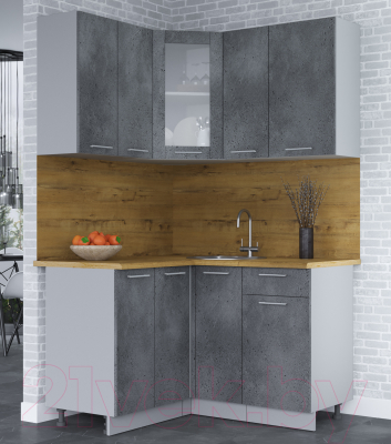 Кухонный гарнитур Интерлиния Мила 12x13 (бетон потленд/бетон портленд/дуб бунратти)