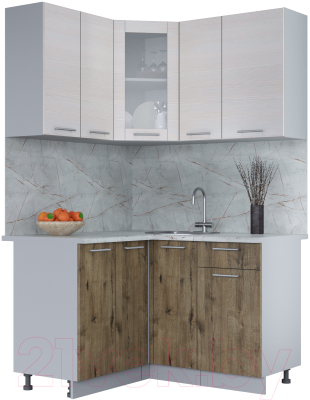 Кухонный гарнитур Интерлиния Мила 12x13 (вудлайн кремовый/дуб веллингтон/серый каспий) - фото