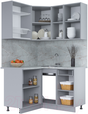 Кухонный гарнитур Интерлиния Мила 12x13 (персидский жемчуг/дуб веллингтон/серый каспий)