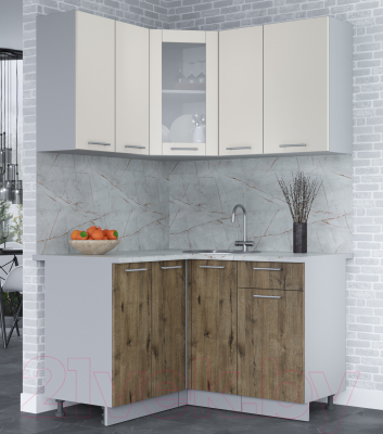 Кухонный гарнитур Интерлиния Мила 12x13 (персидский жемчуг/дуб веллингтон/серый каспий)