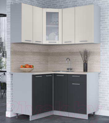 Кухонный гарнитур Интерлиния Мила 12x13 (персидский жемчуг/антрацит/травертин серый)