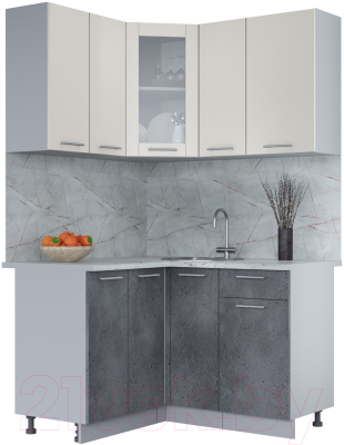Кухонный гарнитур Интерлиния Мила 12x13 (персидский жемчуг/бетон портленд/серый каспий) - фото