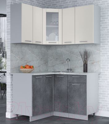 Кухонный гарнитур Интерлиния Мила 12x13 (персидский жемчуг/бетон портленд/серый каспий)