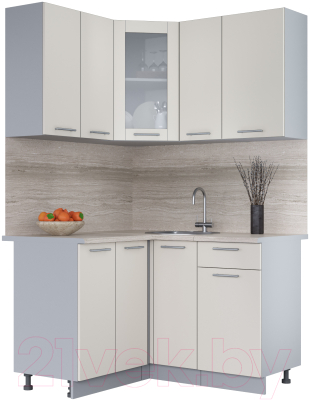 Кухонный гарнитур Интерлиния Мила 12x13 (персидский жемчуг/персидский жемчуг/травертин серый) - фото
