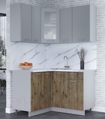 Кухонный гарнитур Интерлиния Мила 12x13 (серебро/дуб веллингтон/белый гранит)