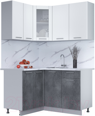 Кухонный гарнитур Интерлиния Мила 12x14 (белый платинум/бетон портленд/белый гранит) - фото