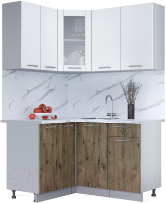 Кухонный гарнитур Интерлиния Мила 12x14 (белый платинум/дуб веллингтон/белый гранит) - фото