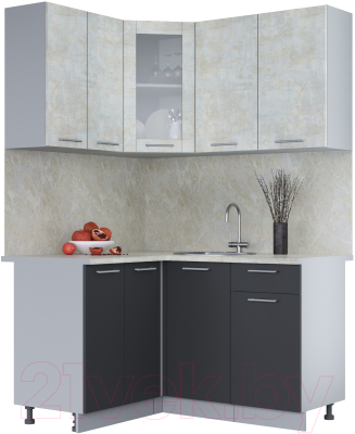 Кухонный гарнитур Интерлиния Мила 12x14 (бетон лайт/антрацит/опал светлый) - фото