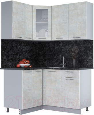 Кухонный гарнитур Интерлиния Мила 12x14 (бетон лайт/бетон лайт/кастилло темный) - фото
