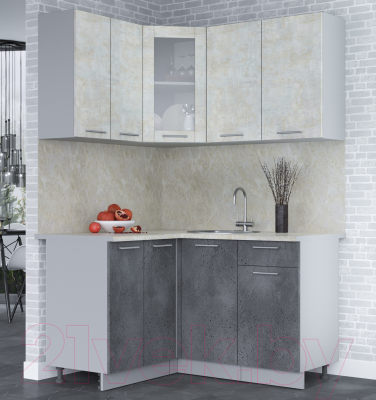 Кухонный гарнитур Интерлиния Мила 12x14 (бетон лайт/бетон портленд/опал светлый)