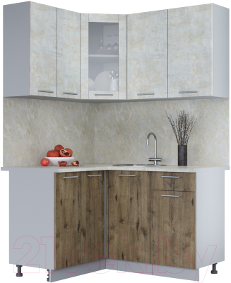 Кухонный гарнитур Интерлиния Мила 12x14 (бетон лайт/дуб веллингтон/опал светлый) - фото