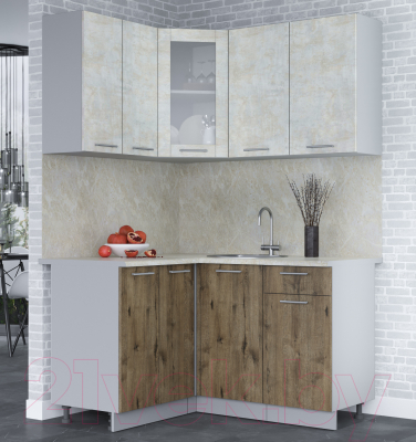 Кухонный гарнитур Интерлиния Мила 12x14 (бетон лайт/дуб веллингтон/опал светлый)