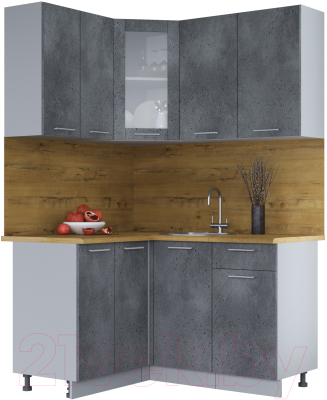 Кухонный гарнитур Интерлиния Мила 12x14 (бетон потленд/бетон портленд/дуб бунратти) - фото