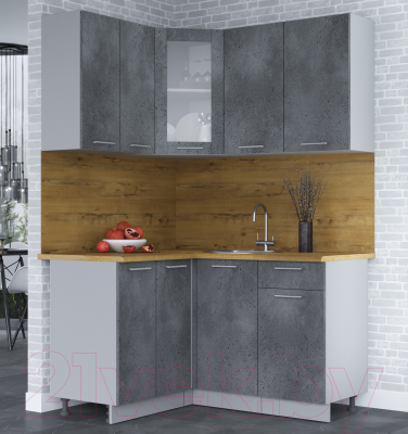 Кухонный гарнитур Интерлиния Мила 12x14 (бетон потленд/бетон портленд/дуб бунратти)
