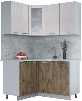 Кухонный гарнитур Интерлиния Мила 12x14 (вудлайн кремовый/дуб веллингтон/серый каспий) - фото