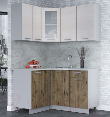 Кухонный гарнитур Интерлиния Мила 12x14 (вудлайн кремовый/дуб веллингтон/серый каспий)