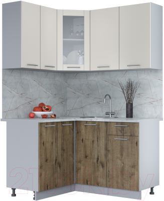 Кухонный гарнитур Интерлиния Мила 12x14 (персидский жемчуг/дуб веллингтон/серый каспий) - фото