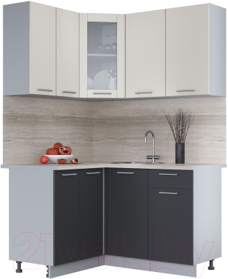 Кухонный гарнитур Интерлиния Мила 12x14 (персидский жемчуг/антрацит/травертин серый) - фото