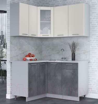 Кухонный гарнитур Интерлиния Мила 12x14 (персидский жемчуг/бетон портленд/серый каспий)