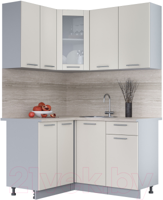 Кухонный гарнитур Интерлиния Мила 12x14 (персидский жемчуг/персидский жемчуг/травертин серый) - фото