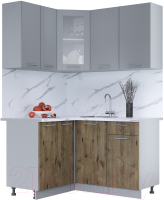 Кухонный гарнитур Интерлиния Мила 12x14 (серебро/дуб веллингтон/белый гранит) - фото
