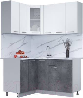 Кухонный гарнитур Интерлиния Мила 12x15 (белый платинум/бетон портленд/белый гранит) - фото