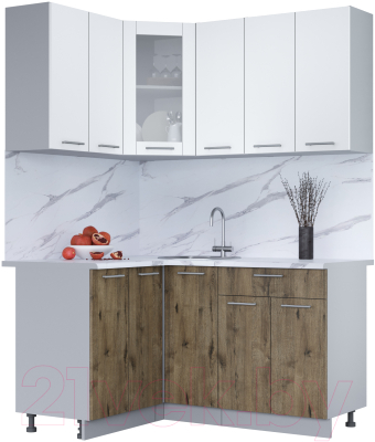 Кухонный гарнитур Интерлиния Мила 12x15 (белый платинум/дуб веллингтон/белый гранит) - фото