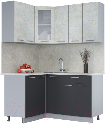 Кухонный гарнитур Интерлиния Мила 12x15 (бетон лайт/антрацит/опал светлый) - фото