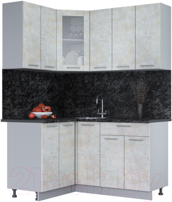 Кухонный гарнитур Интерлиния Мила 12x15 (бетон лайт/бетон лайт/кастилло темный) - фото