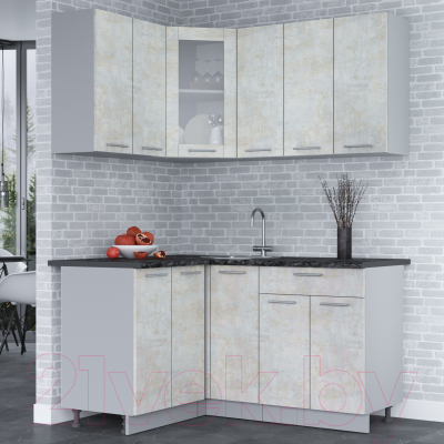 Кухонный гарнитур Интерлиния Мила 12x15 (бетон лайт/бетон лайт/кастилло темный)