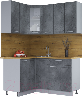 Кухонный гарнитур Интерлиния Мила 12x15 (бетон потленд/бетон портленд/дуб бунратти) - фото