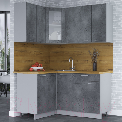 Кухонный гарнитур Интерлиния Мила 12x15 (бетон потленд/бетон портленд/дуб бунратти)