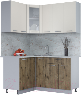 Кухонный гарнитур Интерлиния Мила 12x15 (персидский жемчуг/дуб веллингтон/серый каспий) - фото