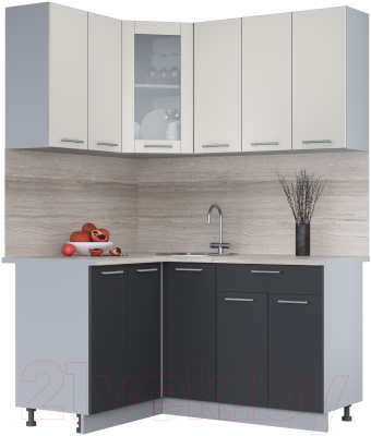 Кухонный гарнитур Интерлиния Мила 12x15 (персидский жемчуг/антрацит/травертин серый) - фото