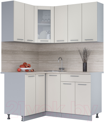 Кухонный гарнитур Интерлиния Мила 12x15 (персидский жемчуг/персидский жемчуг/травертин серый) - фото